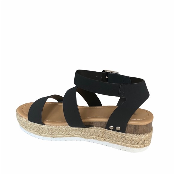 Soda Shoes Black Bryce Espadrille Platform Sandals New Without Box - Picture 8 of 9
